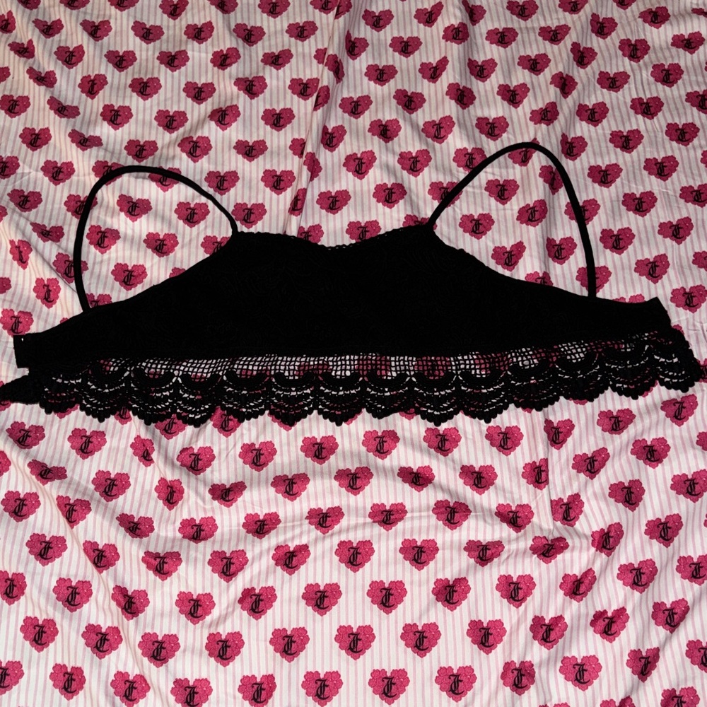Black Lace-Trim Bralette with Slim Straps